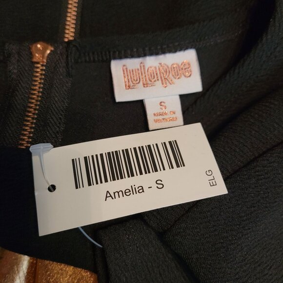 Lularoe Amelia Dress Elegant Collection S Rose Gold Metallic Black Pockets NWT - Picture 4 of 8